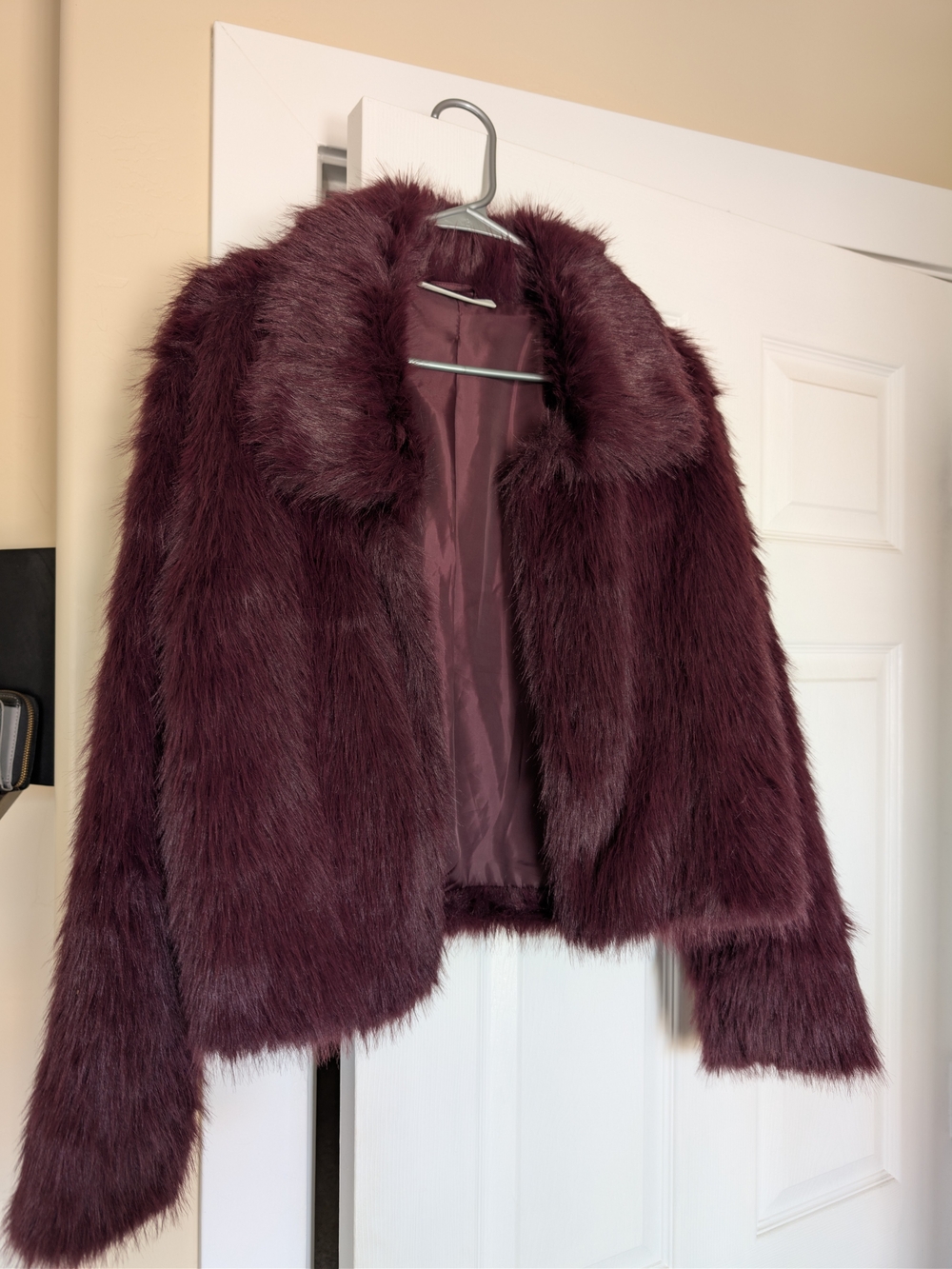 Plum/Burgundy Faux Fur Coat